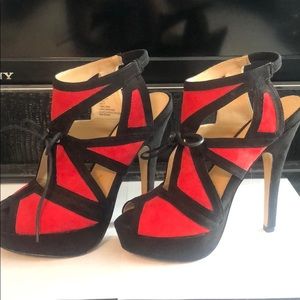 Red and Black JustFab Cut-Out Heels